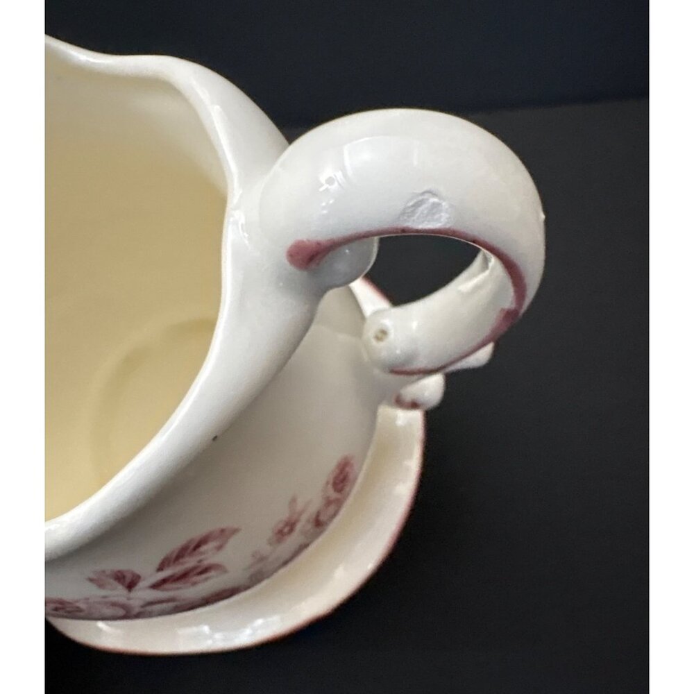 White Japanese Ceramic Pitcher Pink Floral Design Matching Saucer Plate Creamer - Picture 7 of 9
